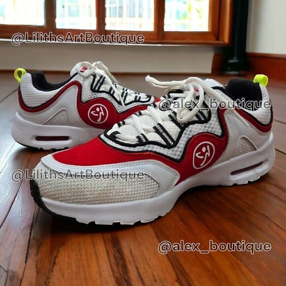 Zumba Air Lo Red Suede White Mesh Low Top Sneakers Women's Size 9 (F026) - Picture 1 of 13